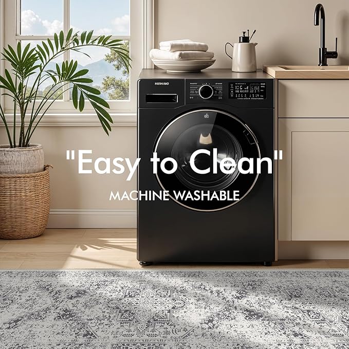 2x3 Entryway Area Rug Washable - Neutral Small Entry Rug Kitchen Rug Runner Vintage Soft Floor Mat Non Slip Indoor Farmhouse Carpet for Bedroom Bathroom Living Room (Distessed Grey)