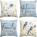 AVOIN colorlife Spring Saying Flowers Butterfly Bird Throw Pillow Covers, 18 x 18 Inch Home Sweet Home Blue Cushion Case for Sofa Couch Set of 4