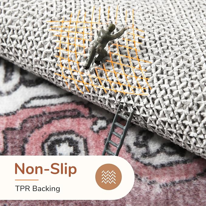 OPPODREAM Soft Area Rugs 3x5, Washable Rugs with Non Slip Backing, Low-Pile Throw 3x5 Carpet, Faux Cashmere 3 x 5 Carpet, Pink & Cream