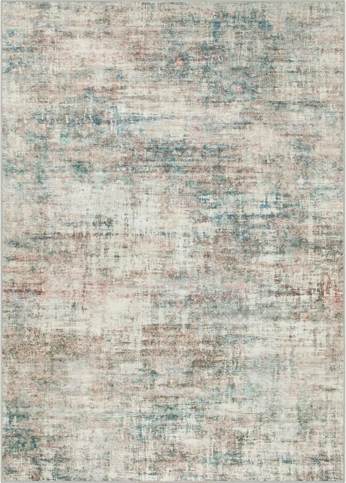 4x6 Area Rugs Washable Rug: Modern Abstract Living Room Rug Soft Anti-Skid Thin Carpet Indoor Floor Non-Shedding Carpets for Bedroom Dining Room Farmhouse Nursery Home Office - Multi Color