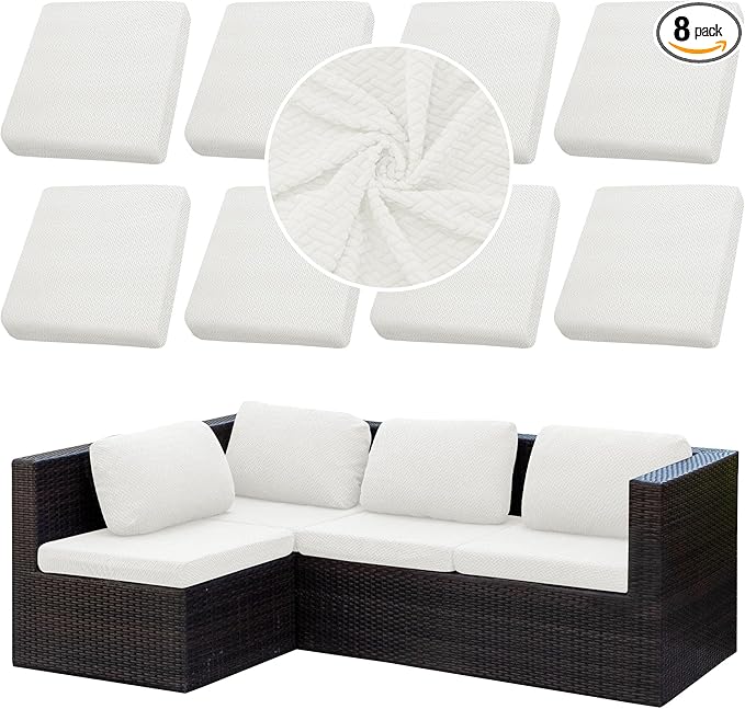 Outdoor Cushion Covers Set,8PCS Patio Furniture Couch Seat Slipcovers, Replacement for Sofa Sectional Chair(Cover，Only)