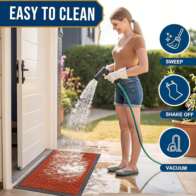 Smiry Front Door Mat Outside Entrance, Heavy Duty Sturdy Natural Rubber Doormat, Trap Dirt and Moisture, Easy Clean Low Profile Welcome Floor Mats for Indoor Outdoor Entry, 35X23 Inch, Burnt Orange