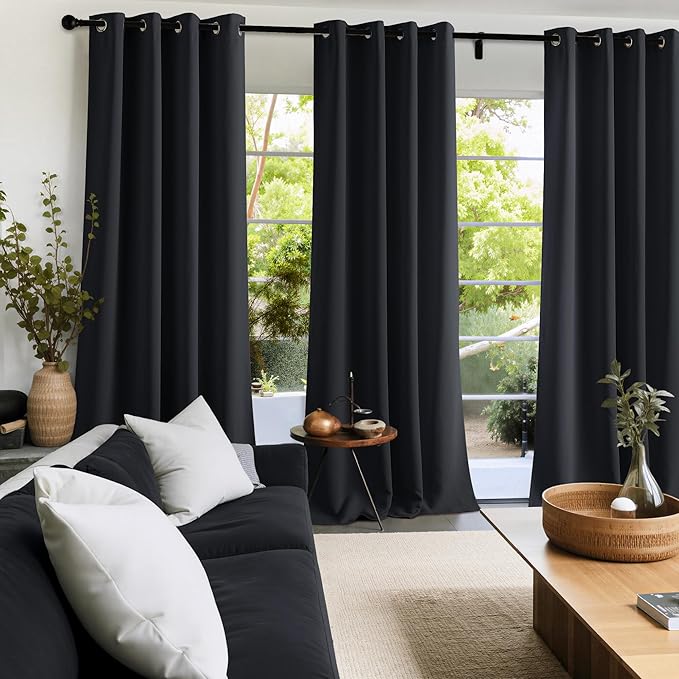 NICETOWN Blackout Curtains Grommet 2 Panels Black Drapes 95Inches Long