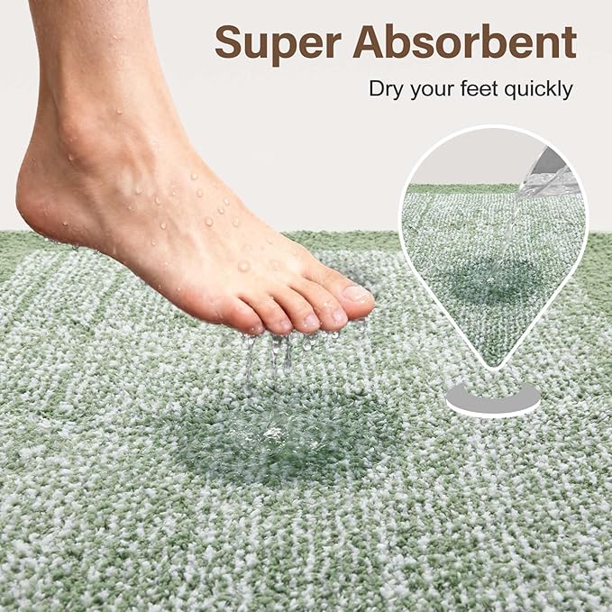 60x24 Long Bathroom Rugs Washable Non Slip, Green Bath Mat for Bathroom Floor Tub, Soft Absorbent Quick Dry Mats for Shower, Bathtub,Home Decor