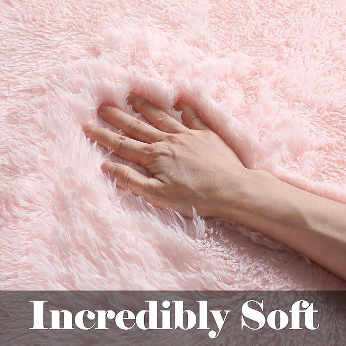 ONASAR Pink Rugs for Bedroom Girls, Fluffy 4x6 Soft Plush Fuzzy Shaggy Kids Area Rug, Cute Indoor Floor Carpet for Teen Boys Dorm Nursery Bedside Home Living Room Decor Aesthetic