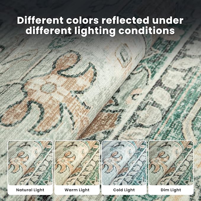 Washable Rugs 8x10 Area Rugs for Living Room- Vintage Rugs for Bedroom,Dining Room, Large Ultra Soft Retro Carpet with Non Slip Rubber Backing,Neutral Accent Carpets for Nursery Home Office
