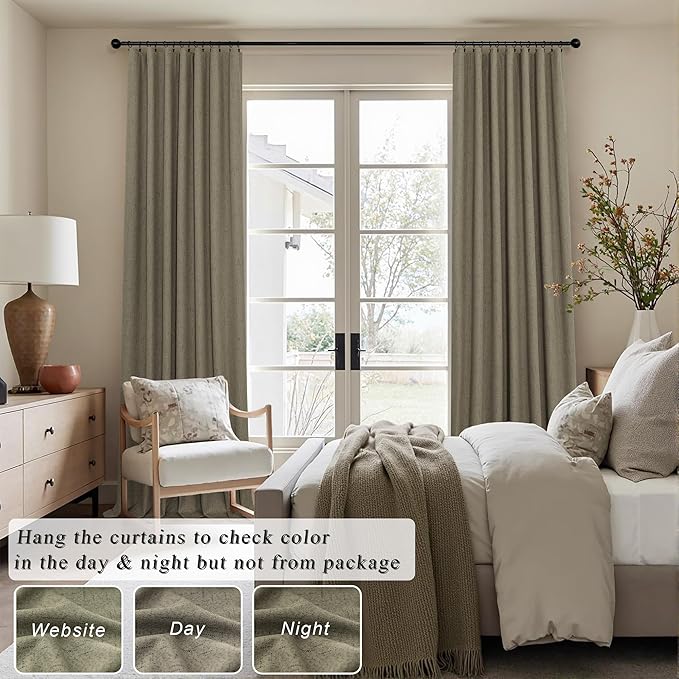 Pitalk Taupe Blackout Curtains 84 Inches Long for Bedroom 2 Panel Burg Linen Textured Room Darkening Drapes Thermal Insulated Dark Brown Curtains for Living Room Window Modern Farmhouse 84 Inch Length