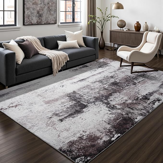 Toneed Abstract Area Rug Modern Washable Rug Soft Non Slip Rug Low Pile for Bedroom Living Room Dining Room Slate Grey 4x6 Feet