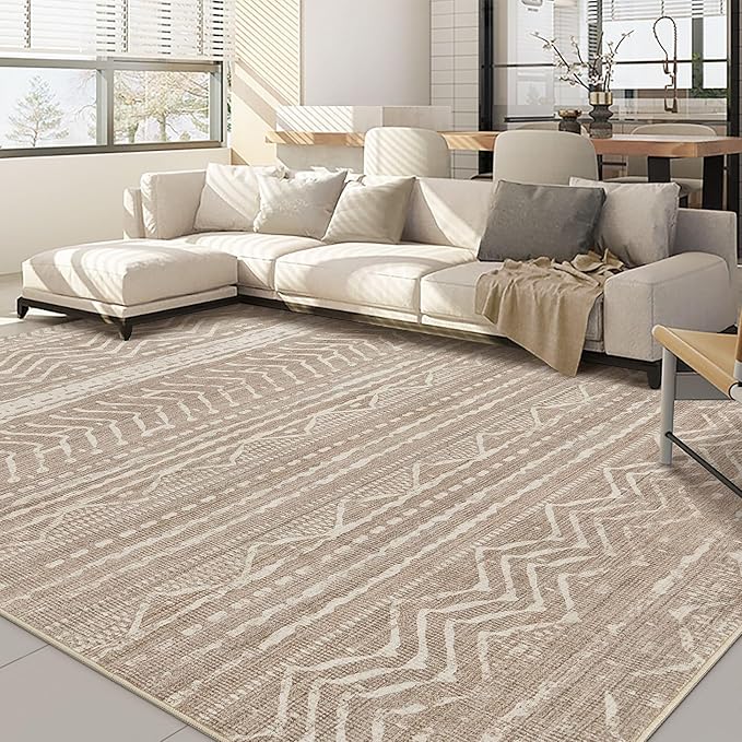 Nakagishi 10x14 Area Rugs Living Room: Washable Boho Large Neutral Modern Soft Stain Resistant Farmhouse Indoor Floor Rug Non-Slip Carpet for Bedroom Nursery Playroom Office Dining Room- Dark Brown