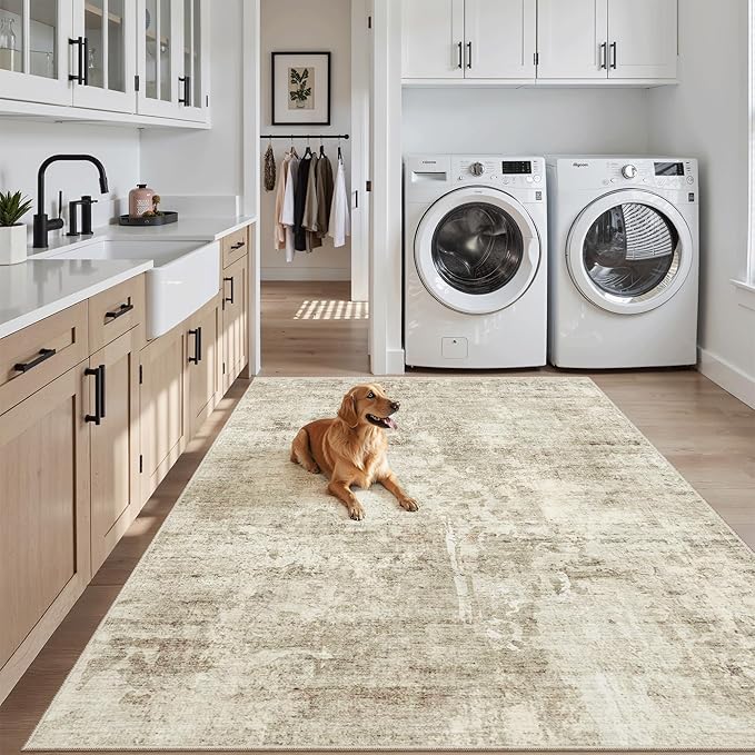 4x6 Area Rugs for Living Room, Vintage Washable Rugs for Dining Room, Bedroom, Home Office Decor, Non-Slip Beige/Gray Carpet Thin Rug