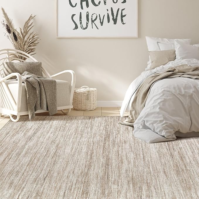 Nakagishi 8X10 Area Rugs Living Room: Washable Large Vintage Rug Neutral Non-Slip Soft Stain Resistant Indoor Carpet for Bedroom Nursery Dining Room Office Playroom - Brown-01