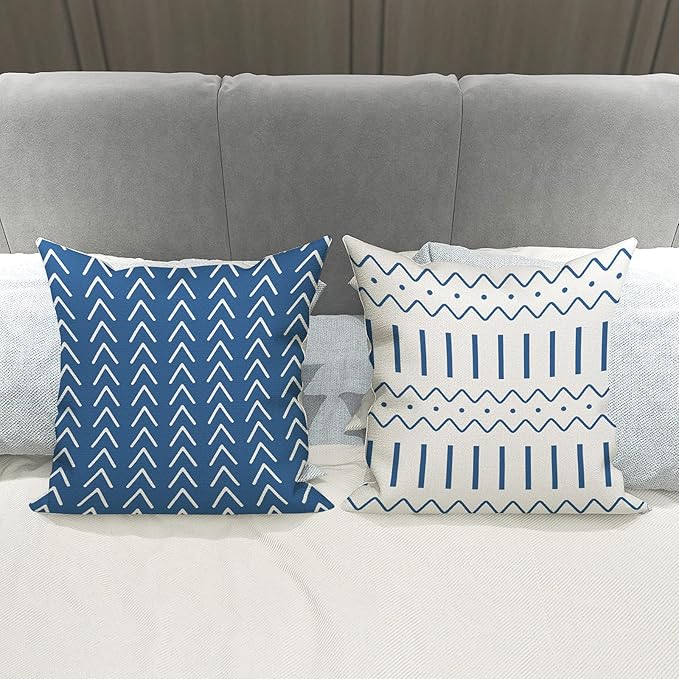 YCOLL Pillow Covers 22x22 Set of 4, Modern Sofa Throw Pillow Cover, Decorative Outdoor Linen Fabric Pillow Case for Couch Bed Car，Light Blue