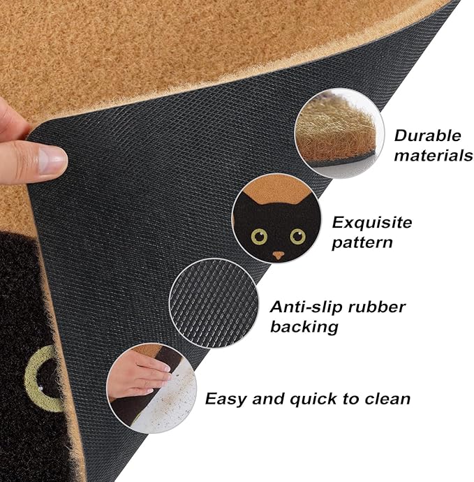UINI Door Mat Cat Welcome Mat, Black Cat with Green Eyes Doormat, Non-Slip Cat Welcome Mats for Front Door, Outside Entrance, Resist Dirt, 17" x 30"