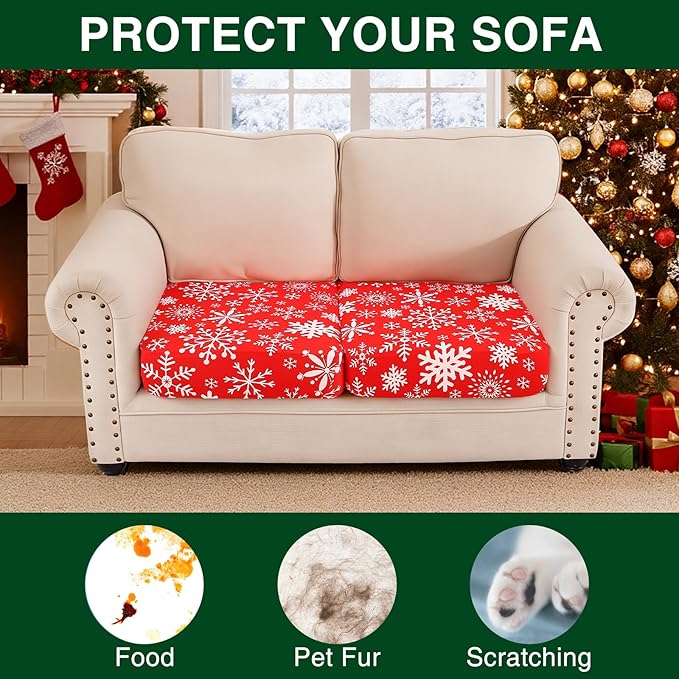 Smiry Printed Couch Cushion Covers, Stretch Soft Couch Covers for Sofa, Washable Non-Slip Sofa Slipcover Furniture Protector for Indoor and Outdoor (2 Pack, Red with White)