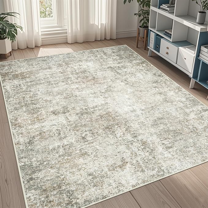 5x8 Area Rugs for Living Room Rug Washable: Abstract Rug for Dining Room Bedroom Carpet Non Slip 5 by 8 Indoor Modern Nursery Home Office Beige Brown