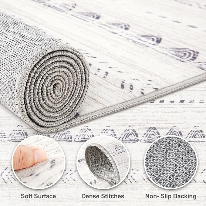 Nakagishi Area Rug Living Room Rugs: 4x6 Soft Machine Washable Boho Neutral Farmhouse Stain Resistant Moroccan Indoor Floor Carpet for Bedroom Nursery Kids Entryway Kitchen Entry Bedside Home- Gray
