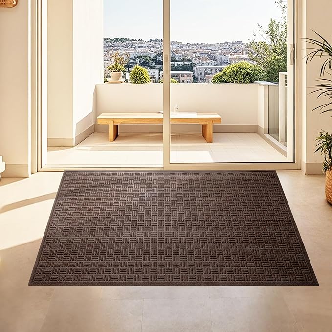 Mibao Front Door Mat Indoor Outdoor Entrance, Dirt Trapping Waterproof All-Season, All-Weather Doormat, Non-Slip Durable Natural Rubber Low Profile Easy Clean Patio Entrance Mat, 61.5" x 36", Coffee