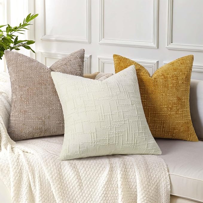 decorUhome Oatmeal Chenille Throw Pillow Covers 12x20 Set of 2 Textured Soft Cozy Slubby Couch Pillow Covers Modern Farmhouse Boho Decorative Pillow Cases for Bed Sofa Living Room
