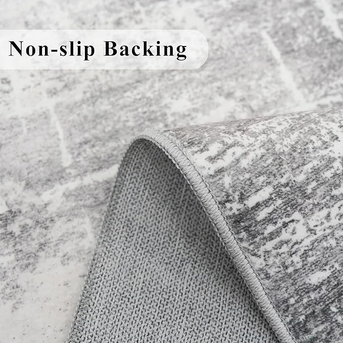 2'6x14 Abstract Kitchen Area Rugs: Farmhouse Washable Non-Slip Long Hallway Rug Soft Stain-Resistant Entryway Bathroom Floor Mat Low-Pile Nursery Living Room Bedroom Carpet(2'6x14,Light/Grey)
