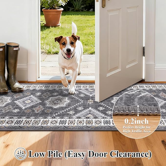 HEBE Washable Kitchen Rugs Runner 2'x 10', Non Slip Hallway Runner Rug, Low Pile Entryway Rug Laundry Room Mat Kitchen Carpet Runners for Hallways, Bathroom, Laundry, Bedside Rug