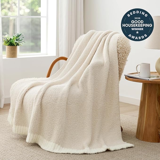Snuggle Sac Buttery Ivory Bedding Blankets Twin Size 60x80, Super Soft Blankets Warm Cozy Knit Fuzzy Plush Blanket for Sofa, Bed, Living Room, Heather Ivory, 60x80 inches