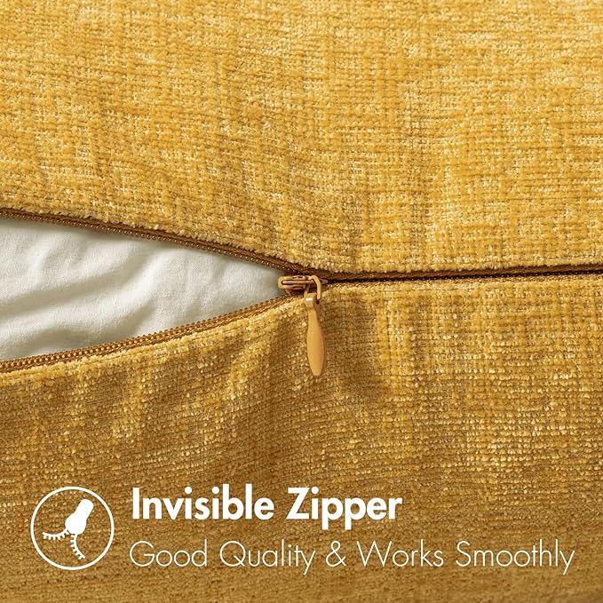 MIULEE Pack of 2 Mustard Yellow Throw Pillow Covers 12x20 Inch Soft Spring Chenille Lumbar Pillow Covers for Sofa Living Room Couch Solid Dyed Cases