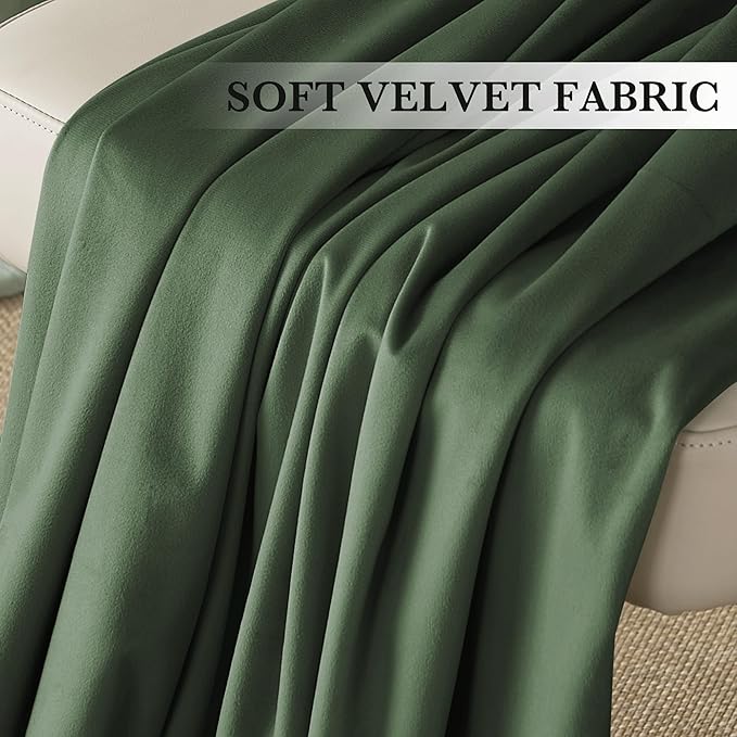 RYB HOME Elegant Green Velvet Curtains 84 inches Long, Light Blocking, Thermal Insulated, Stylish Velvet Drapes with Hook Belt for Cozy Home Aesthetics, 52" W x L102 L, 2 Panels Set