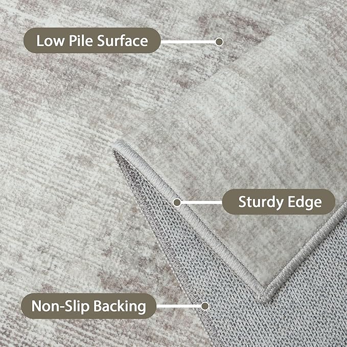 BEIMO Area Rugs 6x9 for Living Room Bedroom, Modern Abstract Machine Washable Rug, Large Soft Low Pile Floor Carpet with Non Slip Backing for Dining Room, Light Grey/Beige