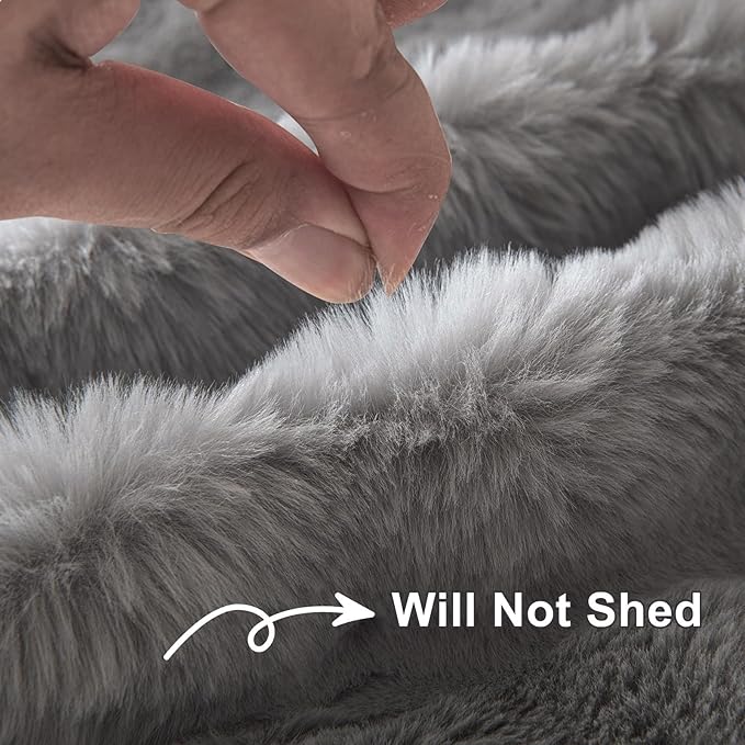 HANDONTIME Faux Fur Plush Sofa Covers for Couch Washable Rabbit Plush Couch Cover Cozy Faux Fur Sectional Covers for Dogs Fluffy Plush L Shaped Sofa Cover Pet Couch Protector, Dark Grey, 71" X134"