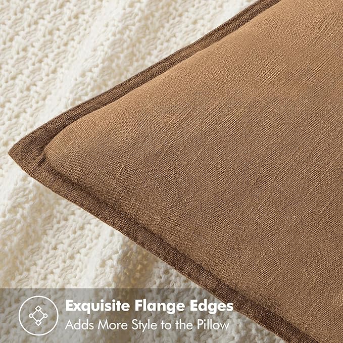 MIULEE Decorative Linen Pillow Covers 18x18 Inch Brown Boho Farmhouse Neutral Couch Throw Pillows for Bed Pack of 2 Accent Modern Pillowcase Sofa Livingroom Home Decor