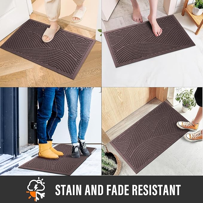 HIYARD Sturdy Front Door Mat, Absorbent Muddy Dirt Resist Welcome Door Mats Outdoor Indoor, Stain and Fade Resistant, Non-Slip Backing Entry Mat Low Profile Doormat for Entryway, 60×36, Coffee