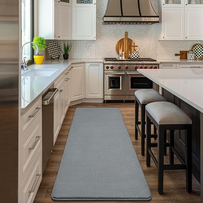 Amearea Modern Soft Hallway Runner Rug, 3x10 Feet Washable Long Runner Rugs for Hallway, Grey Fluffy Bedroom Bedside Rugs, Non Slip Memory Foam Rug Carpet for Entrance Kitchen Living Room Home Decor