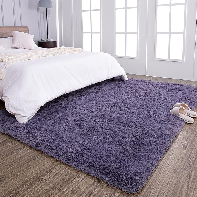 TWINNIS Super Soft Shaggy Rugs Fluffy Carpets 6x9 Feet, Indoor Modern Plush Area Rugs for Living Room Bedroom Kids Room Nursery Home Decor, Upgrade Anti-Skid Rectangular Fuzzy Rug, Grey Purple