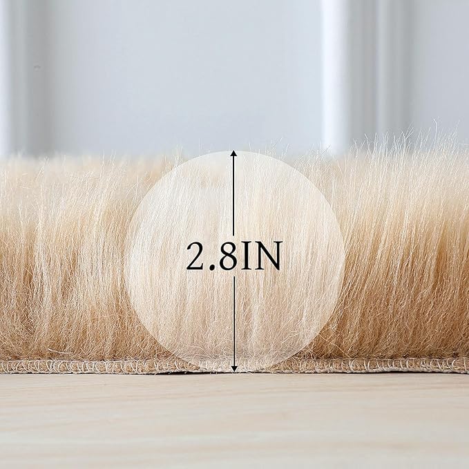 linmopm Faux Fur Rug Sheepskin Shag Fluffy Fuzzy Beige 3x3 ft Rugs for Bedroom Bedside Bed Floor Living Room Plush Round High-Density Cushion Carpet Super Sofa Cover