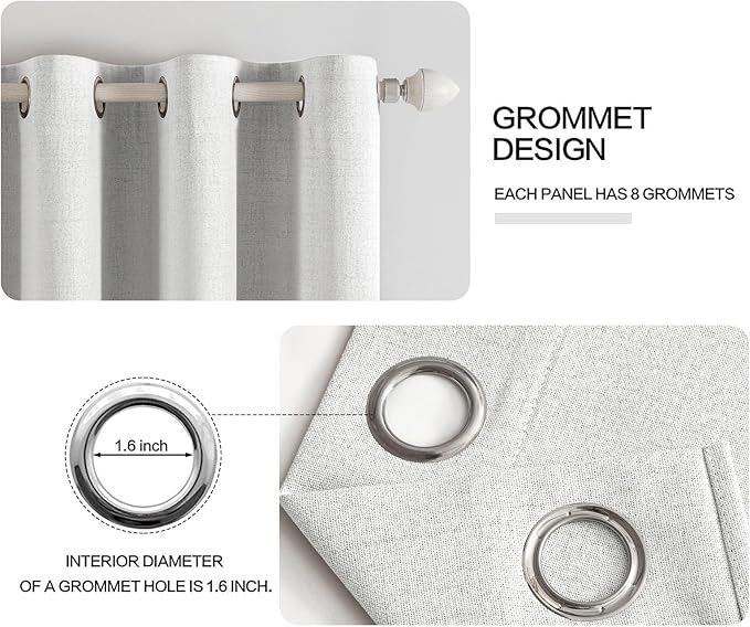 MIULEE Linen Textured Curtains for Bedroom Solid 100% Blackout Thermal Insulated Heathered White Grommet Room Darkening Curtains & Drapes Luxury Decor for Living Room Nursery 52 x 63 Inch (2 Panels)
