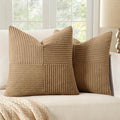 MIULEE Brown Decorative Throw Pillow Covers 18x18 Inch for Couch Bed Sofa Pack of 2 Boho Farmhouse Throw Pillows Soft Cross Corduroy Patchwork Textured Cushion Cases