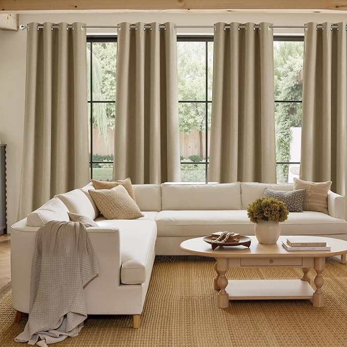 NICETOWN Faux Linen Oatmeal Blackout Curtains 84 inches Long for Living Room - Privacy Panels for Bedroom, Modern Farmhouse Style Easy Care Grommet Top, 2 Panels, W52 by L84
