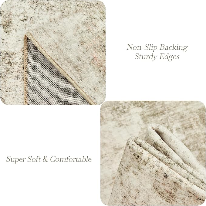 Soalmost Abstract Rug 5x7 Machine Washable Area Indoor Beige Gray White Low Pile Non-Slip Foldable Thin Accent Rugs for Bedroom Living Room Dining Room Grey