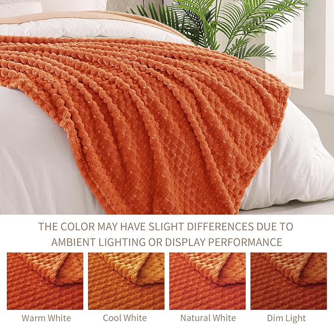 Exclusivo Mezcla Fleece Queen Blanket for Bed, Extra Large Fuzzy Burnt Orange Bed Blankets, Soft Cozy Plush Sofa Throws for All Seasons, 90x90 Inches