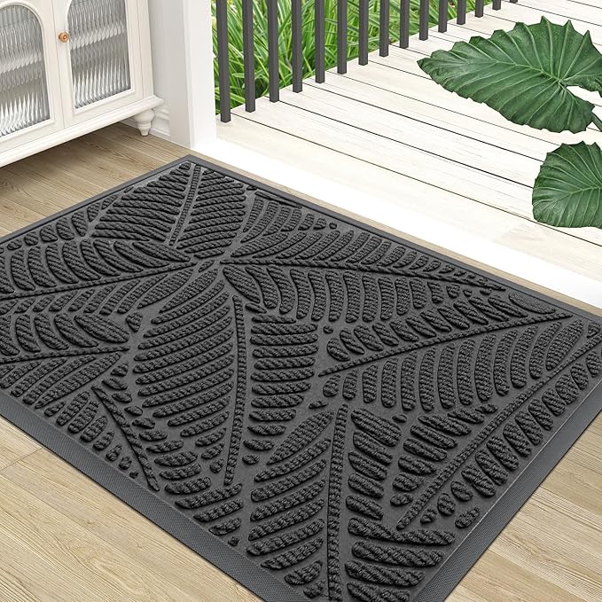 Colorxy Waterproof Doormat, Sturdy Natural Rubber Front Indoor Mat, Non Slip Low Profile Outdoor Door Mats, Stain and Fade Resistant Floor Mats, Easy Clean Patio Entry Mat, 36''x24'', Light Grey