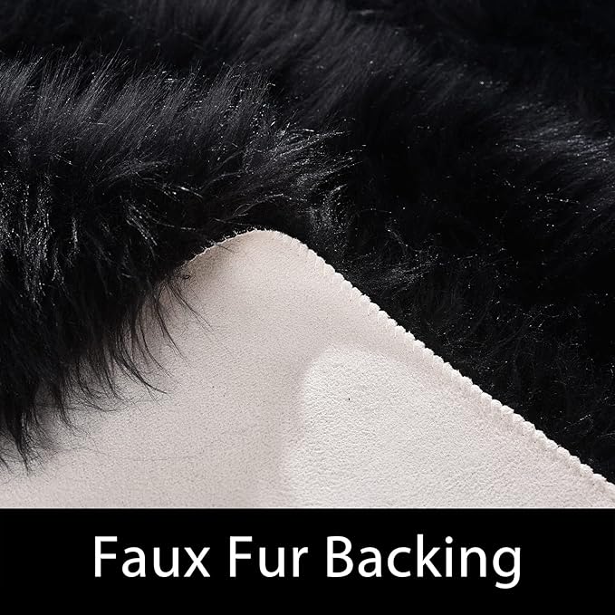 Latepis Black Fluffy Small Fur 3x4 Area Rug for Bedroom Bedside Washable Rugs Fuzzy Shaggy Rug for Living Room Soft Boho Rugs Luxury Home Decor