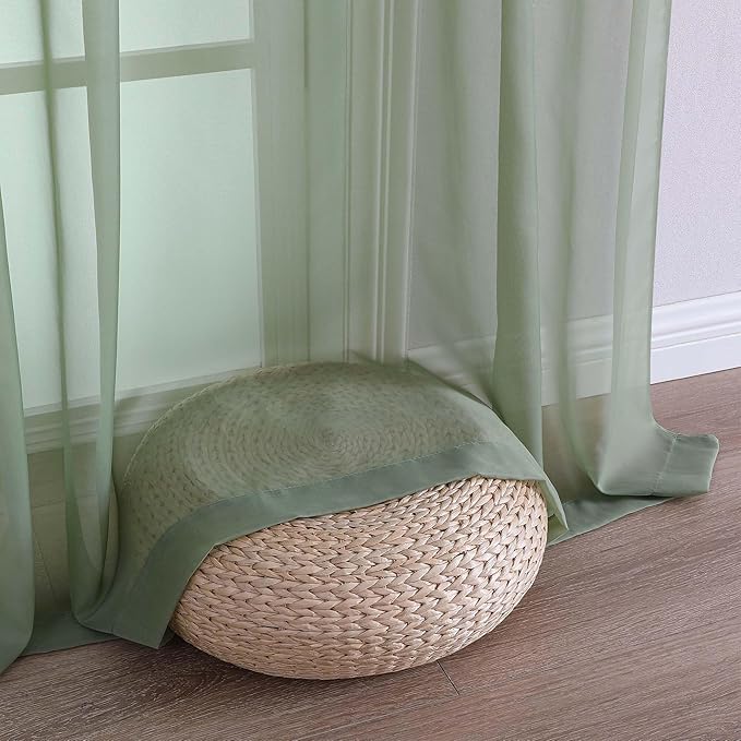 OVZME Sage Green Sheer Curtains 120 Inches Long 2 Panels Set, 59 Inch Extra Wide Soft Airy Lightweight Sheer Curtains for Living Room, Farmhouse Voile Filmy Rod Pocket Drapes, 59Wx120L Inches