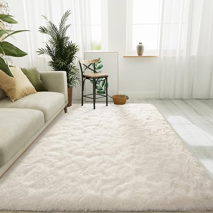 LOCHAS Ultra Soft Indoor Modern Area Rugs Fluffy Living Room Carpets for Children Bedroom Home Decor Nursery Rug 6x9 Feet, Cream
