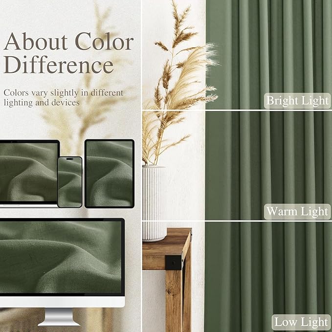 Nanspring Olive Green Linen Curtains 30 Inch Length Short Kitchen, Semi Sheer Boho Cafe Curtains Back Tab and Rod Pocket Basement Drapes for Half Window 30 x 30 Inch,2 Panels