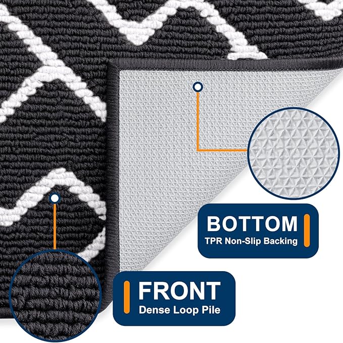 OLANLY Front Door Mat, Non-Slip Rubber Backing, Dirt Resistant and Absorbent, Washable, Easy to Clean Low-Profile Indoor Doormat for Back Door, Entryway, Inside Entrance, 40x32, Deep Black