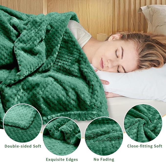 4 Pack Fleece Throw Blankets 50x60 Inches – 270 GSM Ultra Soft Flannel, Oeko-TEX Standard 100 Certified, Lightweight 3D Waffle Texture, No Shedding/Pilling, for Bed, Couch, Sofa, All Season (Green)