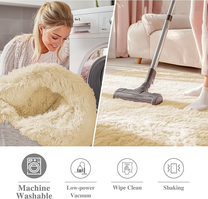 OLANLY Cream Round Rugs for Bedroom - Machine Washable, 4 ft Circle Area Rugs for Living Room, Soft and Fluffy Shaggy Carpet for Teen Girl and Boys, Nursery Rooms, Dorms, Home Decor Aesthetic