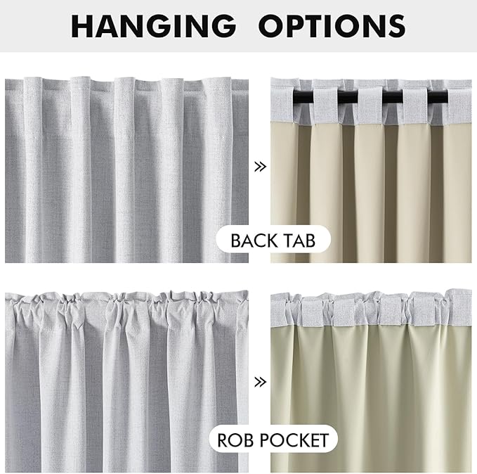 MIULEE 100% Blackout Linen Curtains for Bedroom, Grayish White Solid Luxury Decor Thermal Insulation Room Darkening Drapes for Living Room Nursery Back Tab Rod Pocket 42 x 63 Inches, 2 Panels