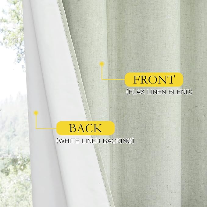 NICETOWN Sage Green High-End Thermal Flax Linen Curtains, 52" Wide Per Panel, Set of 2, Full Blackout Privacy Drapes 72 Inches Long for Dining Room, Soundproof Window Treatment Panels for Hall Room