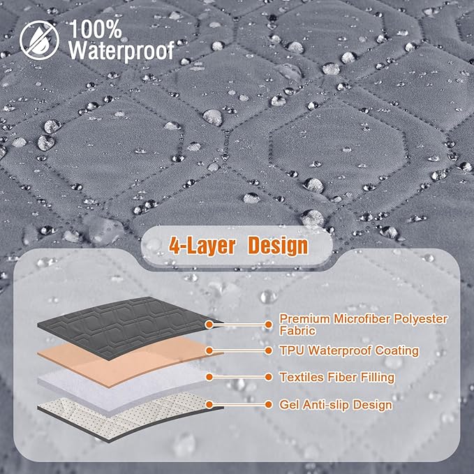 VANSOFY Waterproof Recliner Couch Covers, Sofa Covers 1-Piece Washable Reclining Sofa Cover Non-Slip Furniture Protector with Elastic Straps Pocket for Dogs, Pets(Dark Gray,3 Seater)